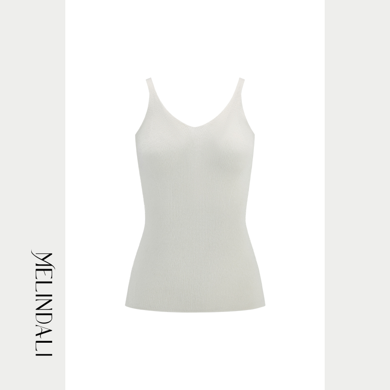 MelindaLi白色V领毛衣背心