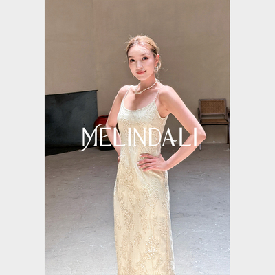 MELINDA LI【光影之诗】梦颖私服轻薄网纱盘带绣方钻珍珠吊带裙
