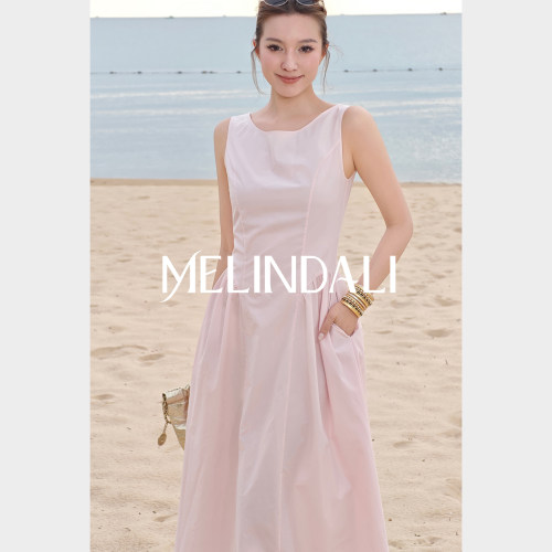 MELINDA LI【花香柔雾】气质显瘦纯色简约无袖A字伞裙连衣裙半裙