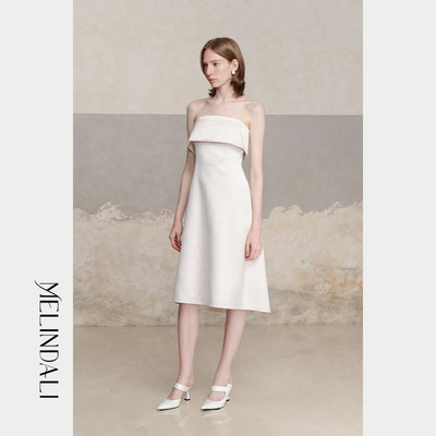 MelindaLi【东极岛星河】秋新品醋酸气质吊带连衣裙法式抹胸长裙