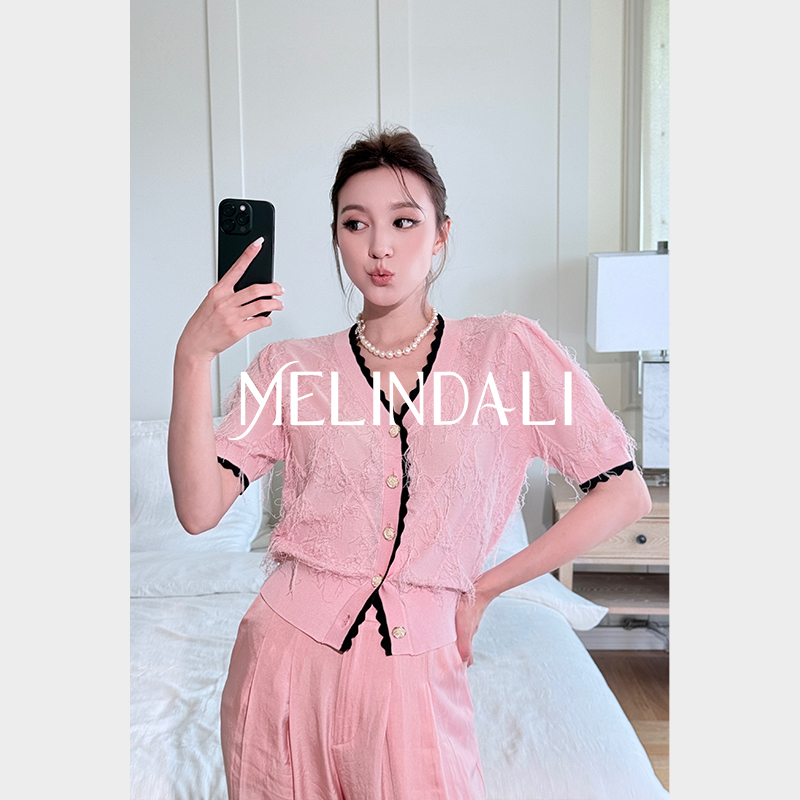 MELINDA LI【香系千金】天丝醋酸凉感纱手工剪流苏小香风针织开衫