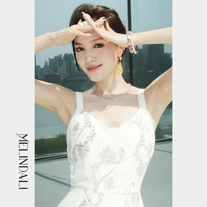 Melinda Li【日光曲】法式轻奢人棉亚麻贴布绣显瘦A摆吊带连衣裙