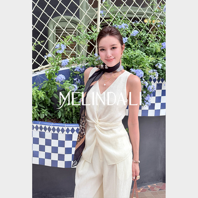 MELINDA LI【都会象牙白】私服老钱风松弛感女装领背心长裤套装