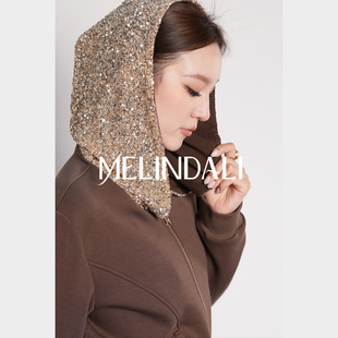 MELINDA LI【流沙人鱼】金色珠片连帽双拉链卫衣外套鱼尾半裙套装