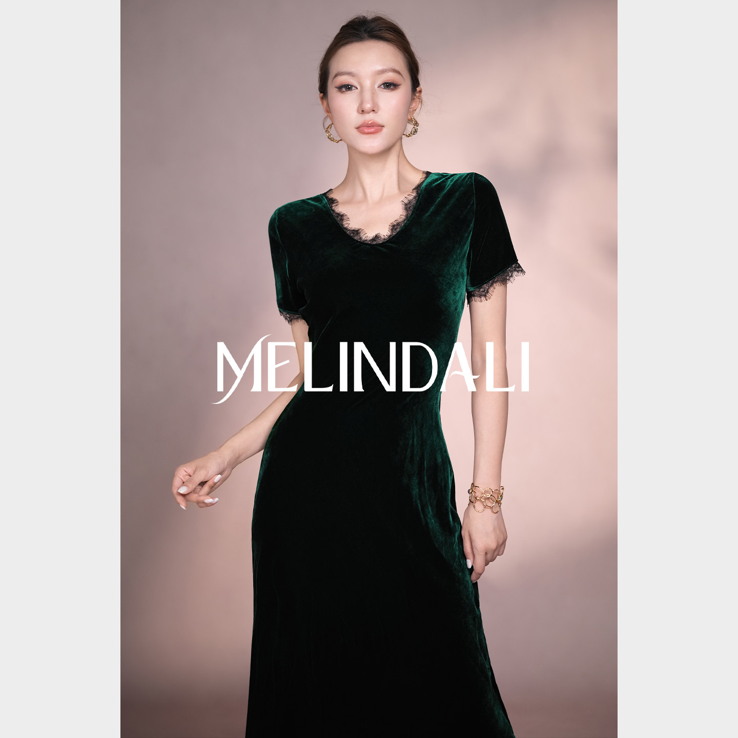 Melinda Li【夜幕】私服法式桑蚕丝丝绒蕾丝正反两穿斜裁连衣裙