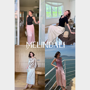 Melinda Li 【奥黛丽 】精纺天丝错位分割不对称设计高腰阔腿裙裤