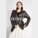 MELINDA 皮衣外套 复古老钱金属丝蛋白皮无领西装 奶油高定