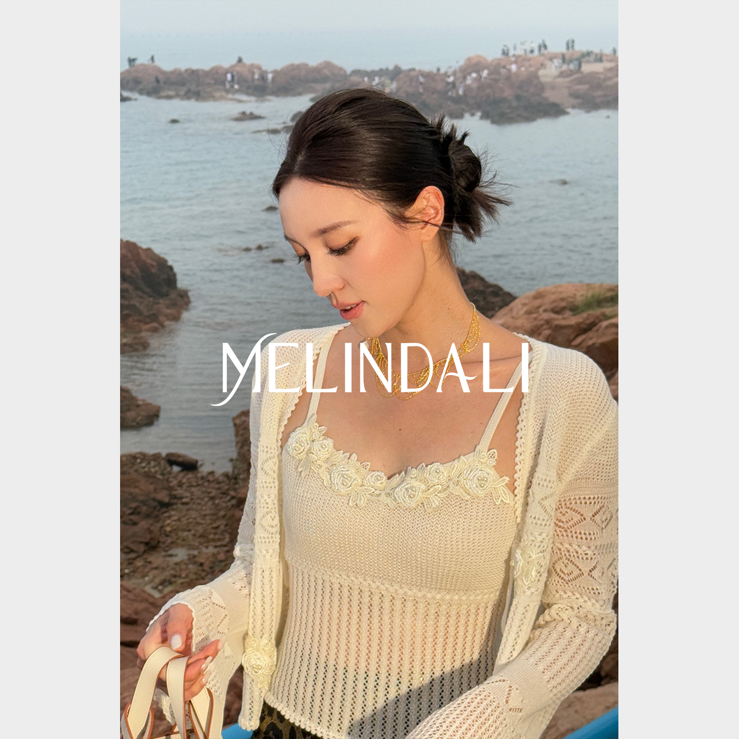 MELINDA LI【波西玫瑰】立体钩织玫瑰吊带针织开衫独特漂亮套装