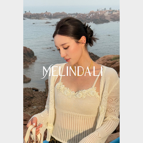 MELINDA LI【波西玫瑰】立体钩织玫瑰吊带针织开衫独特漂亮套装