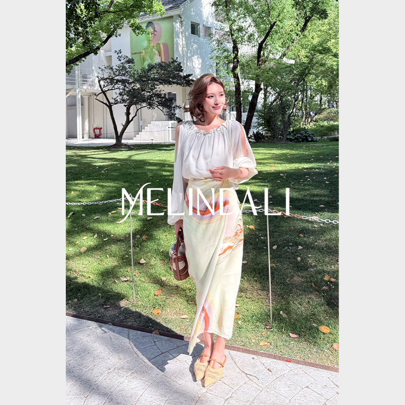 MelindaLi 【大碗岛的星期天】早秋法式气质半身裙浪漫印花中长裙