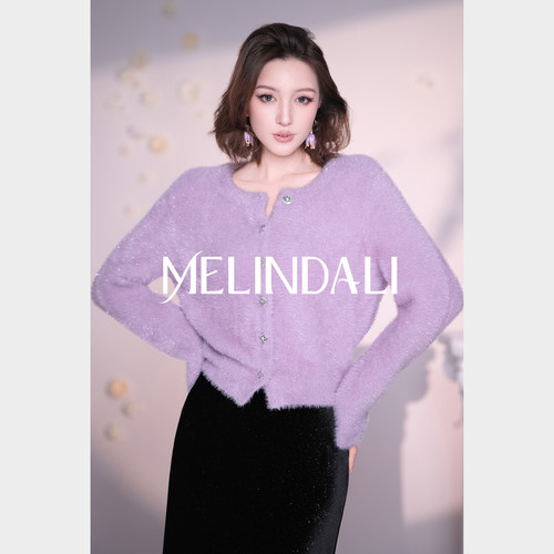 MELINDA LI【柔焦鸢尾紫】庆仿水貂毛软糯氛围针织开衫外套