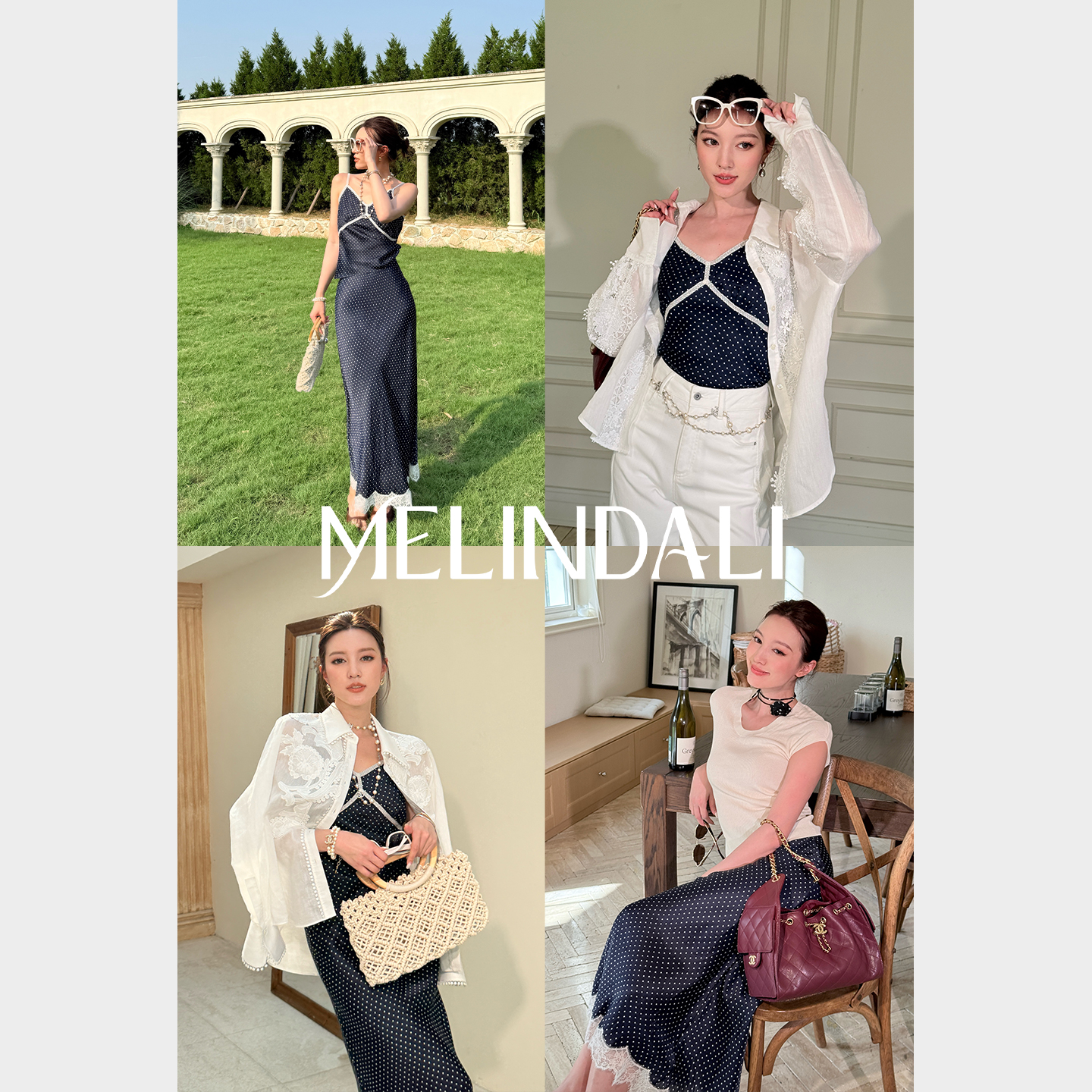 MELINDA LI【Miu系波点】私服重磅16姆米桑蚕丝人丝蕾丝吊带半裙