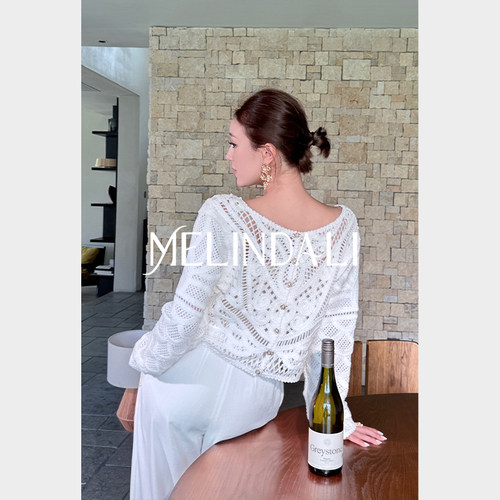 MELINDA LI【银杏 】梦颖私服法式重工钩花两穿短款针织开衫