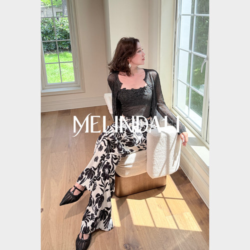 MELINDA LI【朵朵压褶裤】肌理感印花针织绉布松紧腰空气裤阔腿裤