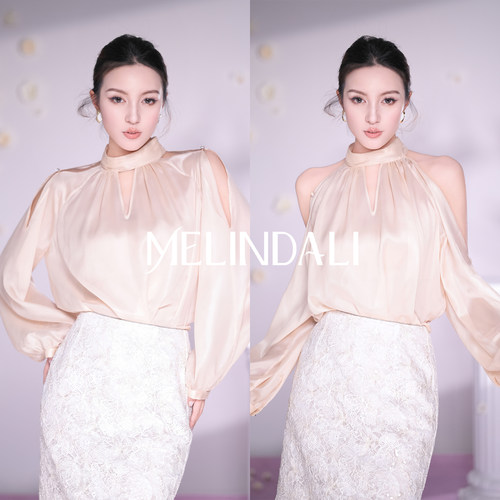 MELINDA LI【柔金滤镜】黑标日本进口辉罗丽一衣两穿灯笼袖衬衫上