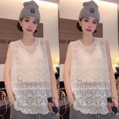 蕾丝背心女外穿无袖上衣宽松显瘦百搭打底衫网红爆款圆领气质优雅