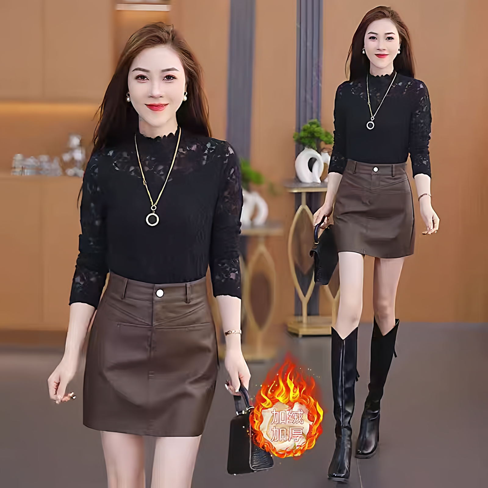 超仙网纱长袖蕾丝衫女秋冬款2025洋气别致半高领新款打底上衣小衫