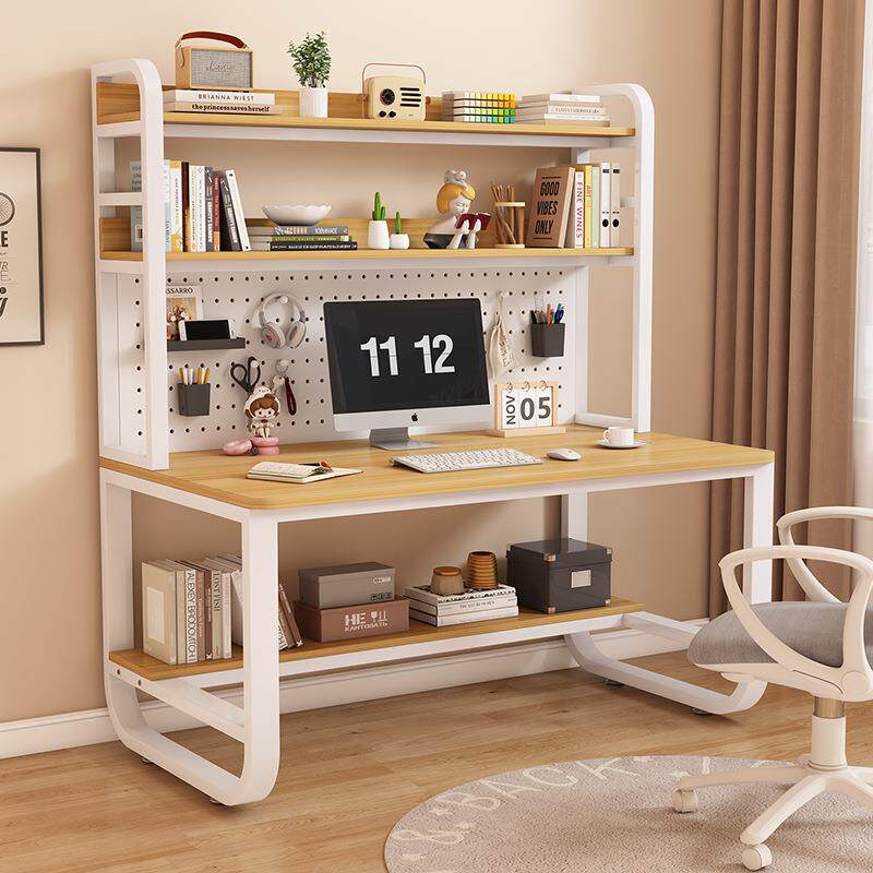 台式电脑桌书架书桌一体学生卧室家用办公学习桌洞洞板双人电竞桌