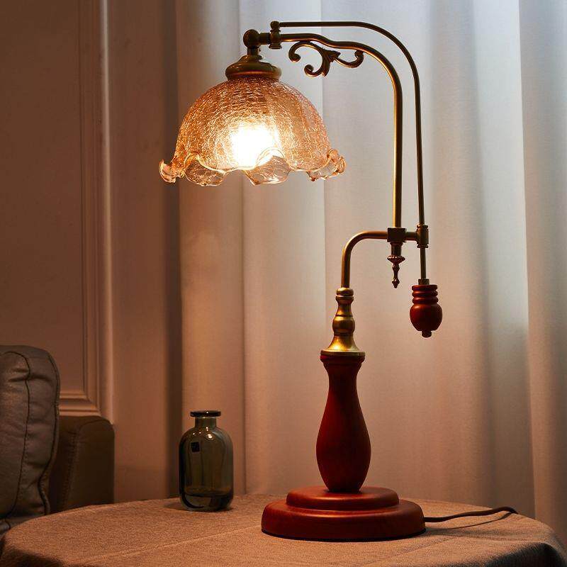 美式书桌阅读文艺玻璃书房卧室床头灯欧式民宿台灯复古怀旧实木