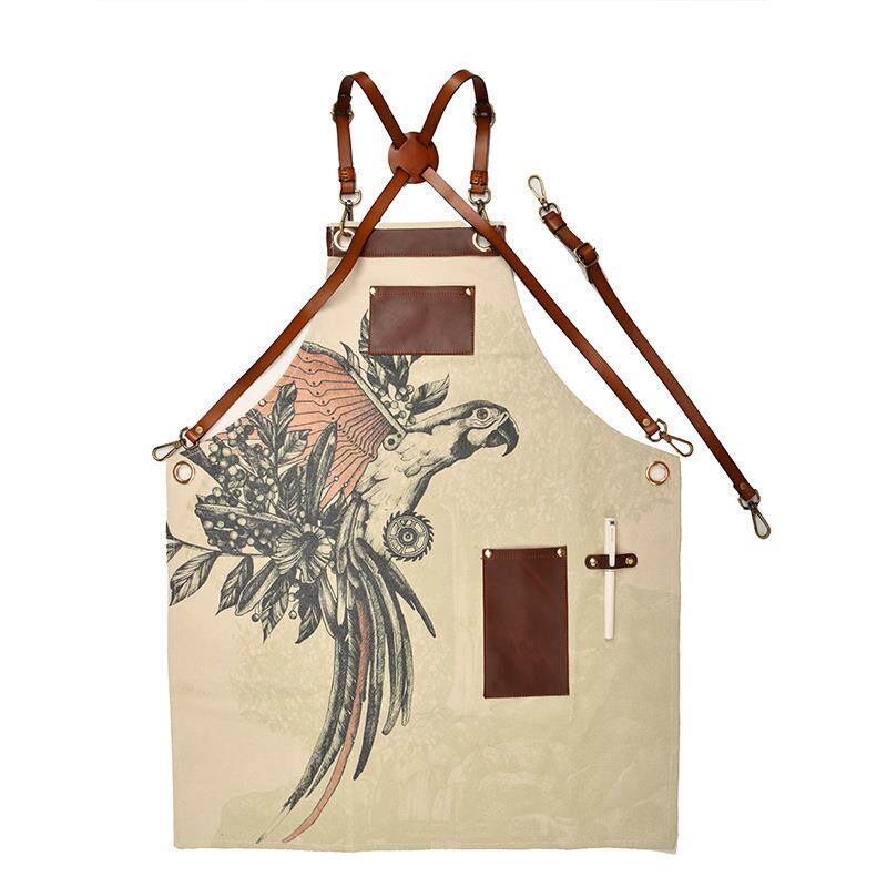 围裙定米白帆布牛仔男女工作服数码印花围裙logo