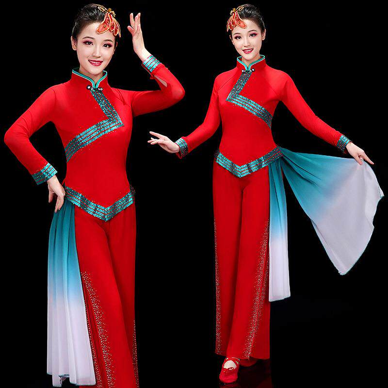 我爱你中国现代舞蹈演出服女连衣短裙广场舞蓬蓬裙开场舞表演服装