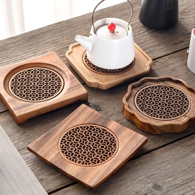 奇木舍木质浪花壶承杯垫隔热主人杯架子茶道配件紫砂壶杯垫子餐垫