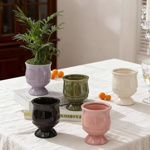 法式高级感陶瓷花瓶摆件客厅插花蝴蝶兰文心兰石斛兰简约个性花盆