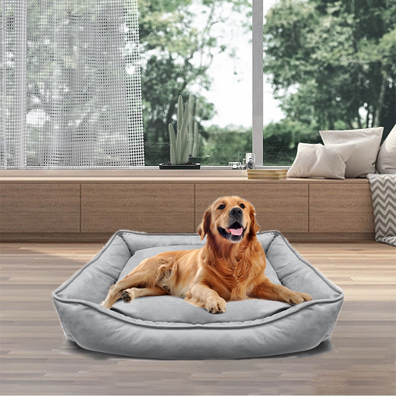 新款仿皮科技布狗窝大型犬可拆洗四季通用防水海绵狗垫宠物垫