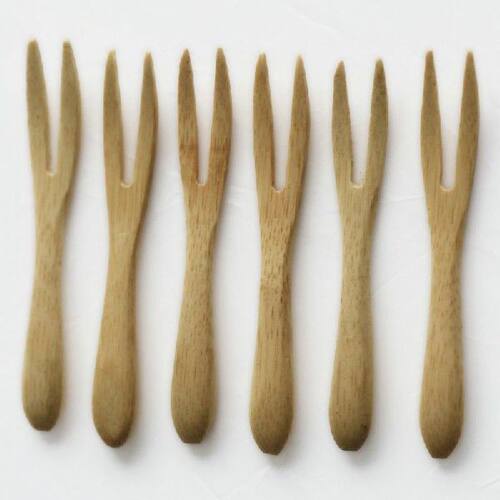 (100pcs) 9cm Bamboo Dessert Spoon Fork Baby Kids Use Mini
