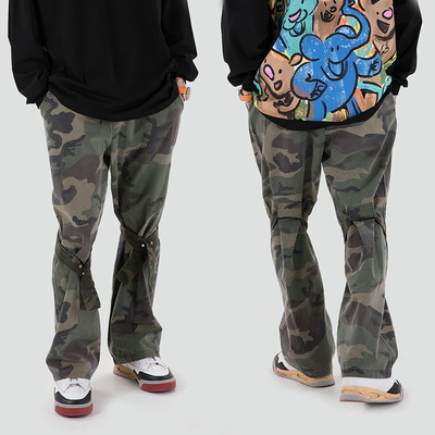 High Street Knee Ribbons Camouflage Cargo Pants Mens Drawstr