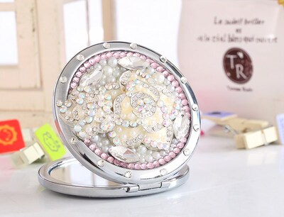 Wedding-Party Compact-Mirror Bling Flower Makeup Rhinestone