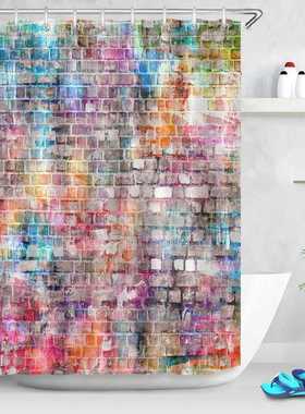 Graffiti Grunge rban Brick Art Wall Extra Long Shower Curtai