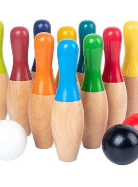 13Pcs Wooden Color Bowling Set 10 Pins 3 Ball Bowling Game
