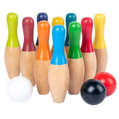 13Pcs Wooden Color Bowling Set 10 Pins 3 Ball Bowling Game