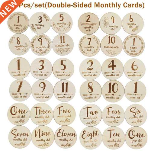 6 Pcs Handmade Baby Milestone Cards Wooden Double-sided Mont