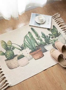Cotton Linen Household Carpet Rectangle With Tassels