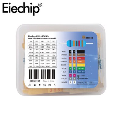 1R~10M resistor kit 1/4W 0.25W Metal Film Resistor Assorted