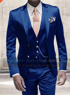 Tailored Brown Shiny Satin Suits For Men Slim Fit Prom Party