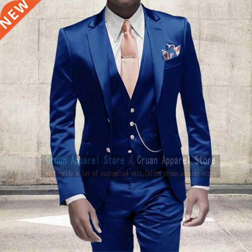 Tailored Brown Shiny Satin Suits For Men Slim Fit Prom Party