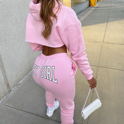 Conjunto esportivo feminino 2 pe?as, blusa curta com capuz e