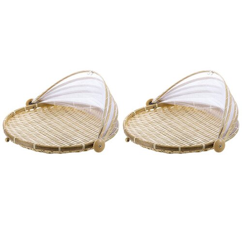 2Pcs Hand Woven Bug Proof Basket Dustproof Picnic Basket H