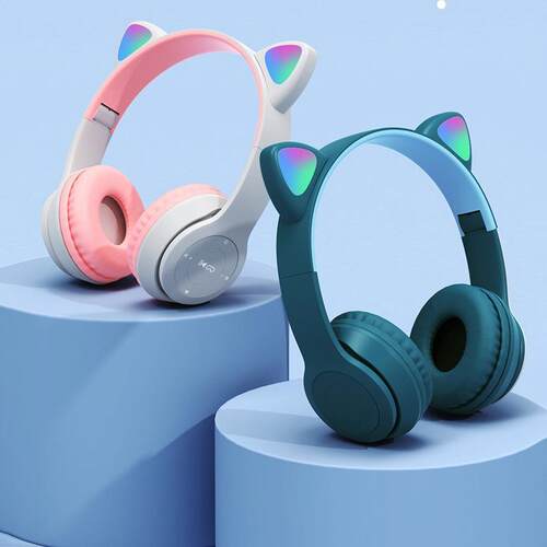 Wireless Headphones Cat Ear LED Light Up Bluetooth Foldable