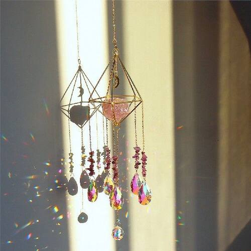 Crystal Windchimes Sun Catcher Star Moon Pendant Hexagon