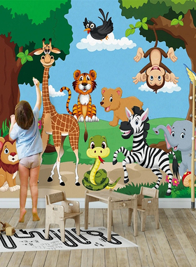 Custom 3D Mural Wall Paper For Kids Room Cartoon Forest