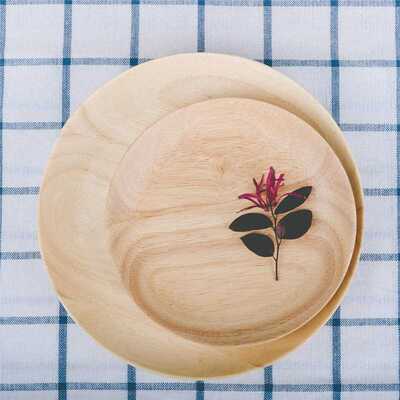 Rubber Wood Plate Roundness Fruit Dishes Dinner Plate Fast F