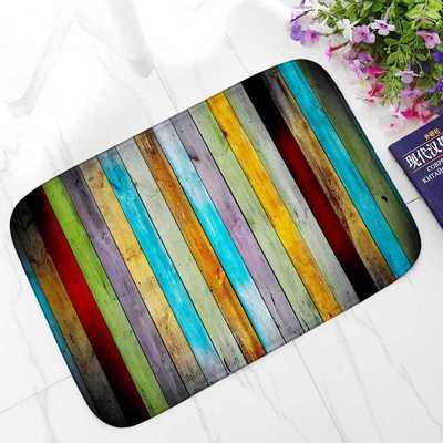 Color vertical grain wood board flannel carpet floor mat bat