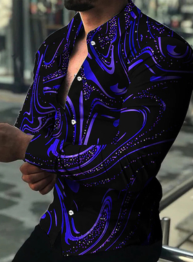 Fashion Luxury Men Shirts Single Breasted Shirt Casual Purpl