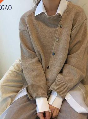 Irregular Cardigans Oblique Buttons Chic Designer Women Swe