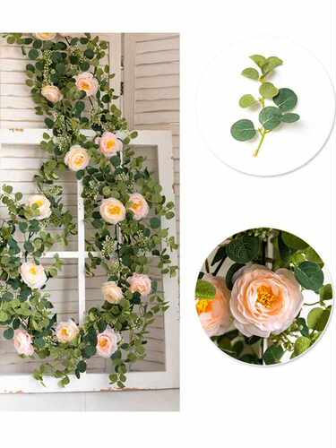 White Artificial Silk Fake Flowers Garland Peony Eucalyptus