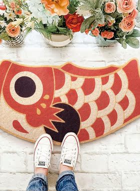 Welcome Doormat Red Carp Entrance Hallway Rectangle Printed